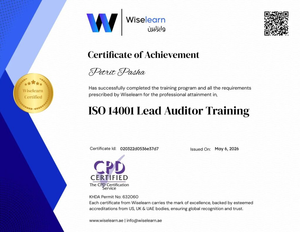 Certified - ISO 14001 - Lead Auditor Training